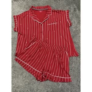 Tommy Hilfiger Red Shorts Set Pajamas Soft Cool XL Pockets Button Down Summer